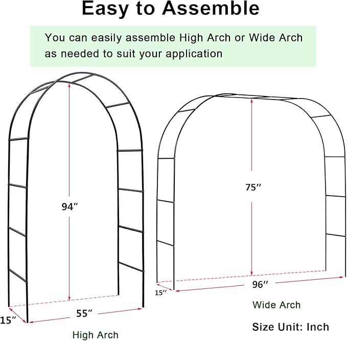 Skypatio Outdoor Flower Garden Arch Trellis 7.8Ft High x 4.6Ft Wide, Metal Garden Pergola Arbor for Climbing Plants, Black