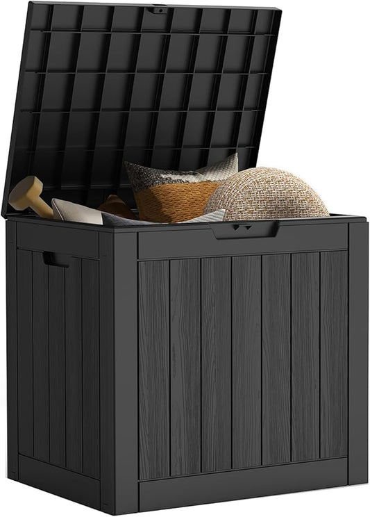 Mars Villa Deck Box, Waterproof Weatherproof and UV Resistant Resin Storage Bin with Lockable Lid, Ideal for, Outdoor, Patio Furniture Cushions, Pool Supplies, Garden Tools (31 Gallon, Black)