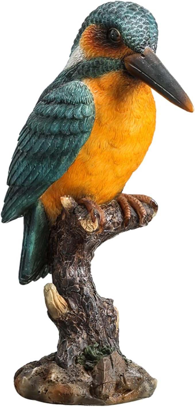 Resin Parrot on Stump Statue Beak Parrot Figurines Lifelike Tropical Bird Sculptures for Patio Lawn Yard Home Desktop Decoration - Green