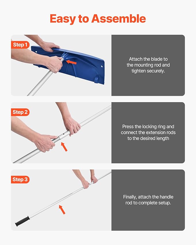 VEVOR Snow Roof Rake, 24 in PP Plastic Blade, 3.8-18.2 ft Adjustable Roof Snow Scraper with Wheels, Anti-Slip Handle Snows Removal Tool, Lightweight House Rooftop Rake for Leaves Debris Removal