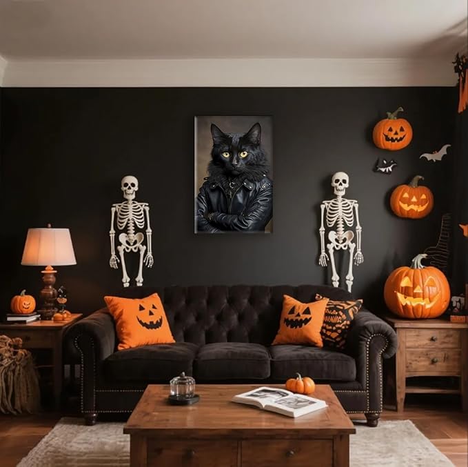Jatinoo Dark Academia Decor Punk Black Cat Halloween Decorations Indoor Gothic Decor Vintage Wall Art Aesthetic Room Posters Gothic Wall Art For Cat Lovers 11.5x15 Inches