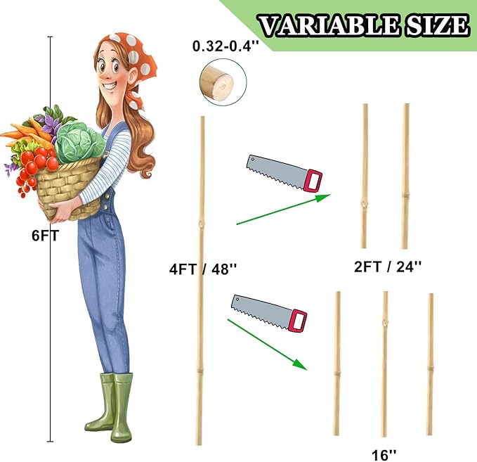 Bamboo Plant Stakes – 25pcs 4FT Natural Bamboo Garden Stakes for Tomatoes, Peppers, Beans, Indoor & Outdoor Plants, Sturdy Plant Support for Seedlings & Potted Plants