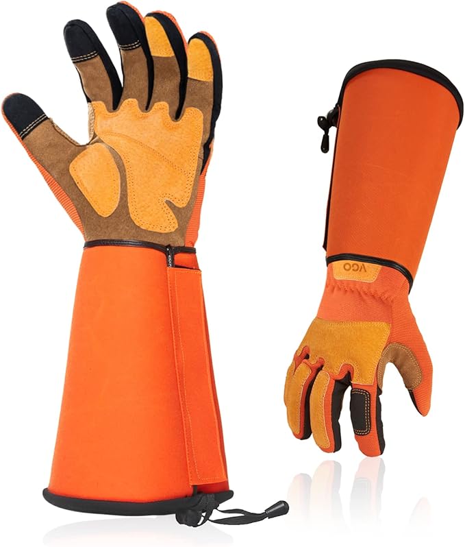 Vgo... Gardening Gloves Unisex,Safety Work Gloves,Long Sleeves Gauntlet,Puncture Proof,Touchscreen(Size S,Orange,SL7496)