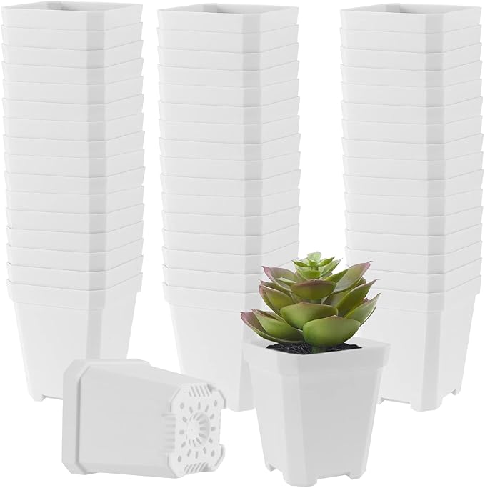 JOIKIT 120 Pack 3 Inch White Square Nursery Pot, Plastic Square Plant Pot with Drainage Hole, Seedling Nursery Transplant Planter for Indoor, Outdoor, Garden, Office, Balcony