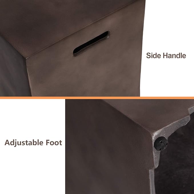 SUNBURY Outdoor Propane Fire Pit,CSA Certified,Dark Brown Patio Fire Table 50000 BTU w 20 Gallon Tank Cover, Glass Wind Guard, Waterproof Cover