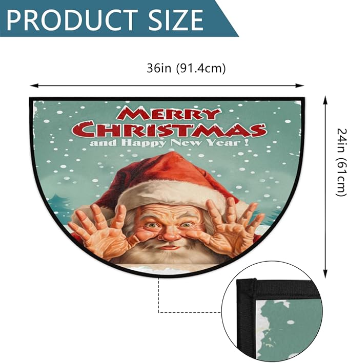 Christmas Half Round Door Mat, Merry Christmas Funny Santa Semicircle Door Mats, Non Slip Area Rug Soft Doormat for Indoor Entrance Wear Resistant Welcome Mat for Garage Patio Home Decor 24 x 36 In