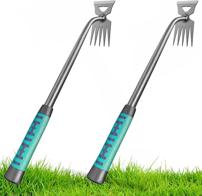 2Pcs Weed Puller Tool, Weeding Artifact Uprooting Steel Hand Weeder Tool for Garden Yard Farm - Durable Manganese, Manual Multifunctional Weeding Artifact Kit (Green)