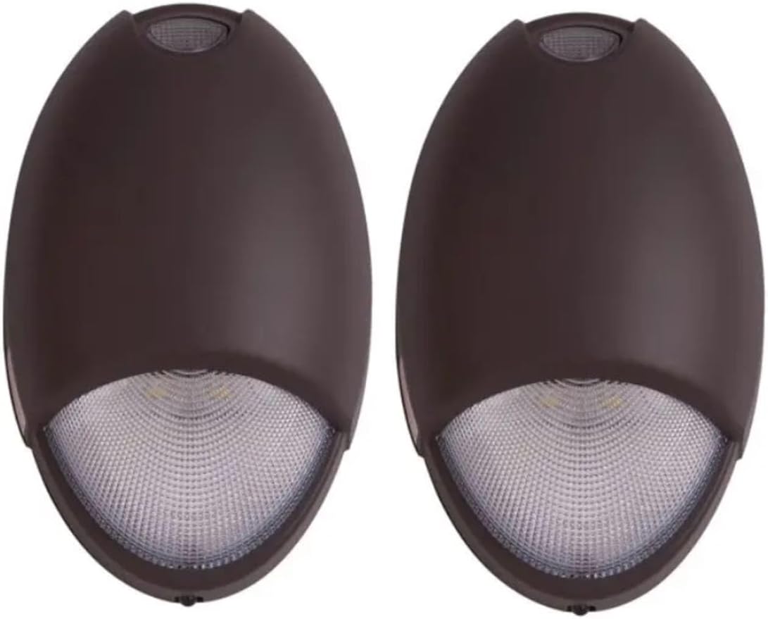 Mini Wall Pack Emergency Lights, Dark Bronze, 2 Pack - Outdoor Emergency Lights & Backup Lighting, Photocell Sensor, IP65, Wet Resistant, 90 Mins Battery Backup