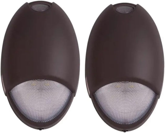 Mini Wall Pack Emergency Lights, Dark Bronze, 2 Pack - Outdoor Emergency Lights & Backup Lighting, Photocell Sensor, IP65, Wet Resistant, 90 Mins Battery Backup