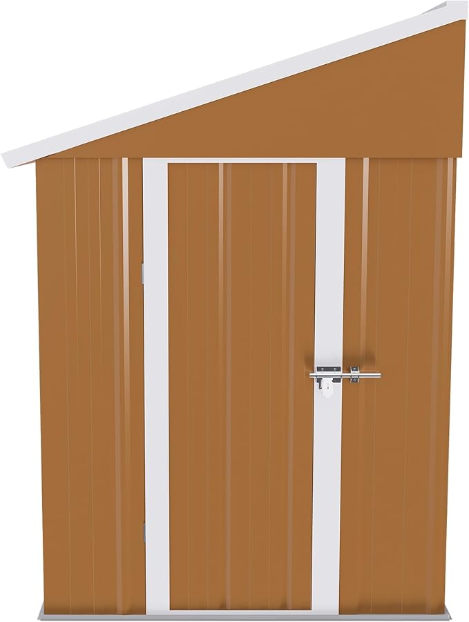 8x4 FT Outdoor Steel Storage Shed with Clear Windows, Outswing Lockable Door & Ventilation, Brown and White Weather-Resistant Metal Tool Shed for Garden, Backyard, Lawn, and Utility Storage