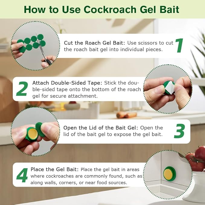 36 Pack Cockroach Gel Bait, Highly Effective Roach Killer Indoor Infestation Solution, Fast Acting Cockroach Killer Indoor Home Kitchen Use, Easy to Apply & No Mess Roach Bait Gel, Long-Lasting