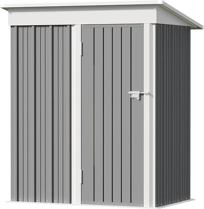 Greesum 5×3 FT Outdoor Storage Shed, Metal Storaged Sheds Without Floor, Tool Sheds with Lockable Doors and Slooping Roof for Garden, Patio, Backyard, Gray