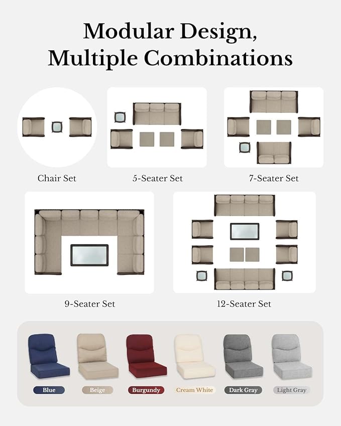 HILLGA Luxury Patio Furniture Set with 6-inch Thick Cushion, Outdoor High Back Swivel Rocker Patio Chairs, 6PCS Wicker Conversation Set for Deck Yard and Poolside, Burgundy (V2)