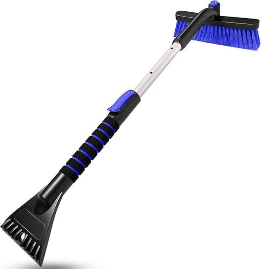 SEAAES Ice Scraper with Snow Brush for Car Windshield, Upgraded Extendable Snow Brush with Foam Grip for Truck SUV Vehicle Window - Blue