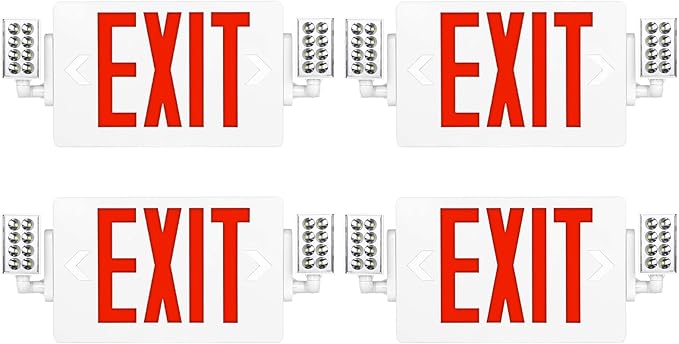 SPCETSUN 4 Packs Red Exit Sign with Emergency Lights,LED Emergency Exit Light with Battery Backup,UL Listed, AC 120/277V,Double Face Commercial Emergency Exit Light Combo for Business.