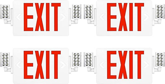 SPCETSUN 4 Packs Red Exit Sign with Emergency Lights,LED Emergency Exit Light with Battery Backup,UL Listed, AC 120/277V,Double Face Commercial Emergency Exit Light Combo for Business.
