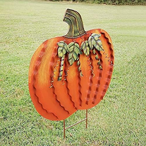 Morning View Pumpkin Garden Stakes Metal Yard Sign Fall Decor Outdoor Autumn Yard Stake Art Pumpkin Lawn Ornaments for Patio Porch Thanksgiving Halloween Harvest 26 Inches Tall Set of 2