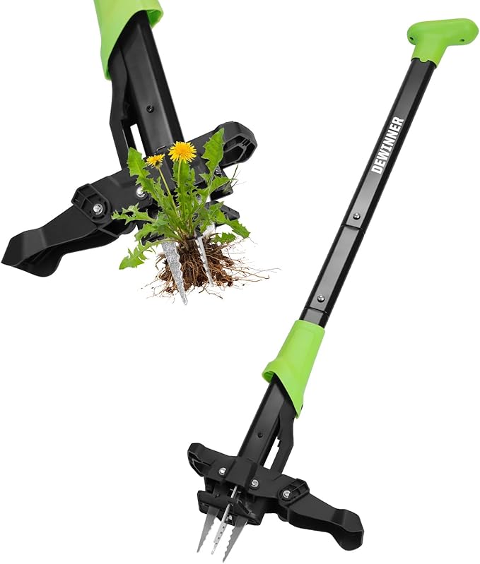 DEWINNER 4-Claw Stand Up Weed Puller Tool, 34'' Heavy Duty Manual Weeding Tool with Ergonomic Handle, Effortless Weed Removal & Ejector Design for Lawn, Garden – No Bending or Kneeling