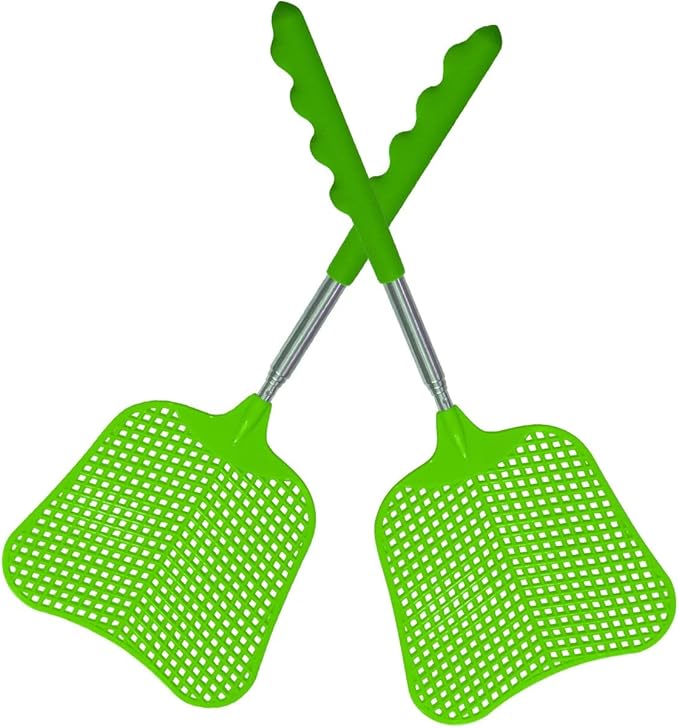 Wapodeai 2 Pack Fly Swatters Heavy Duty Set, Telescopic Fly Swatter, Stainless Steel Handle for Flyswatter (Green)