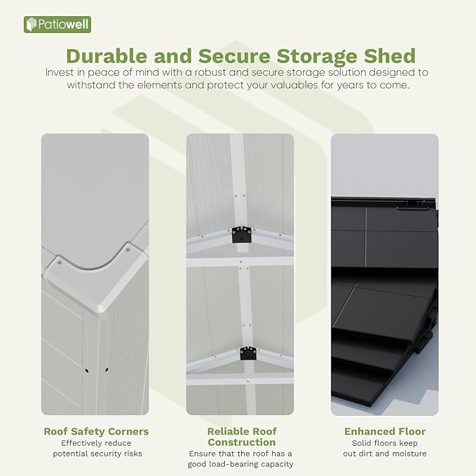 Patiowell 6 x 8 FT Outdoor Storage Shed with Floor - Resin Tool Shed with Lockable Door & 2 Windows, Easy Assembly for Garden, Backyard, Lawn Equipment, Light Gray