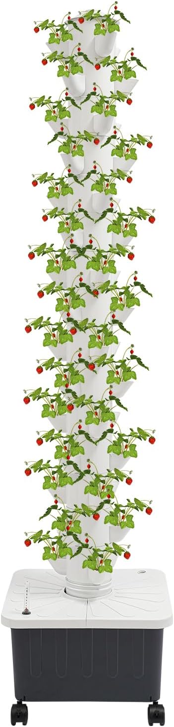 Hydroponics Tower | 15 Layer 45 Plants Indoor Vertical Tower System Kit | Vertical Hydroponic Grow Tower Aeroponic Tower for Herbs | with Pump and 7.93 GAL Water Tank | 4 Wheels | White