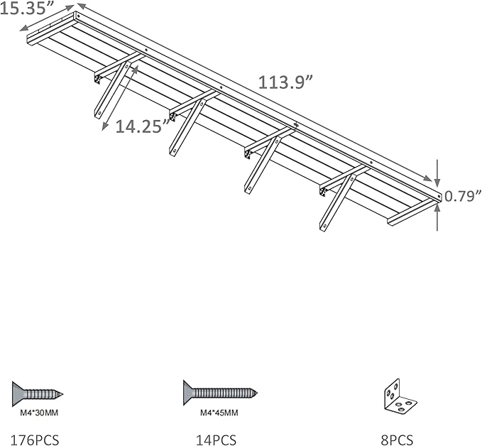 Shelf Suitable for 6x10FT Wood Greenhouse, 114" Wooden Storage Shelf Kit Fit Multiple Greenhouse , Horticulture Workstation, Work Bench System Shelving, Light Mocha Brown, 2 Pack