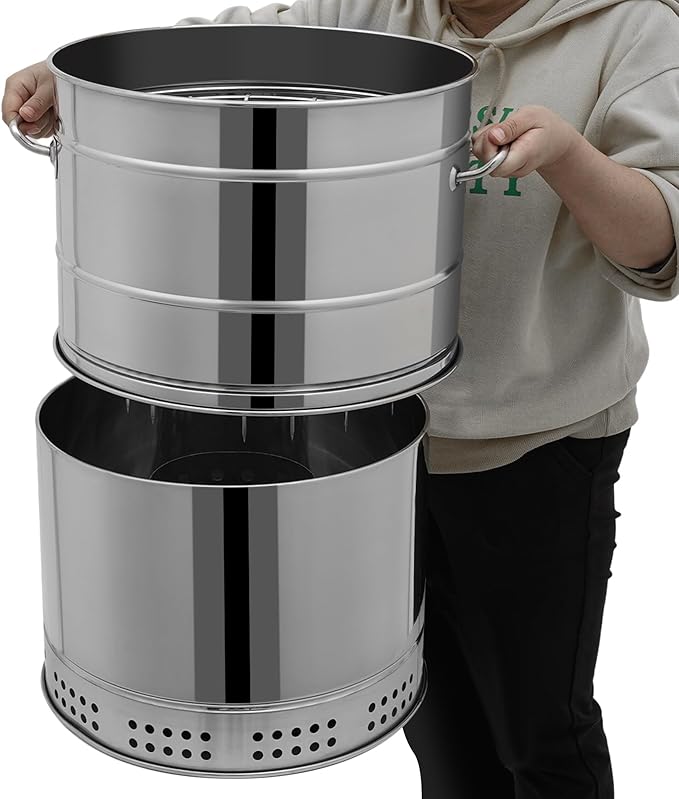 Portable Charcoal Grill, 360° Stainless Steel BBQ Barrel with Handle, Large BBQ Charcoal Grill Outdoor BBQ Grill for Picnic, Camping, Backyard Patio Cooking