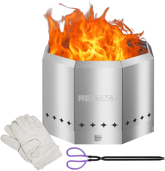 16 inch Smokeless Firepit, Portable Smokeless Stove Fire Pit with Removable Ash Pan for Outside,Stainless Steel Fire Pit with Carry Bag for Camping Backyard Patio Garden Picnic