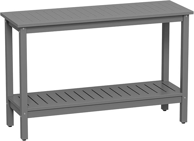 SUPER DEAL 48 inch Outdoor Console Table, 2-Tier Solid Wood Side Table Multifunctional Buffet Bar Storage Organizer with Adjustable Feet for All-Weather Indoor Outdoor Porch, Grey