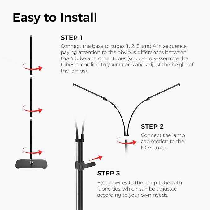 Plant Light for Indoor Growing, Full Spectrum Dual Heads Grow Light, 66.5in Extendable Stand,144 LEDs,10-Level Dimmable, Auto Timer, Adjustable Gooseneck Floor Lamp for Tall Large Plants