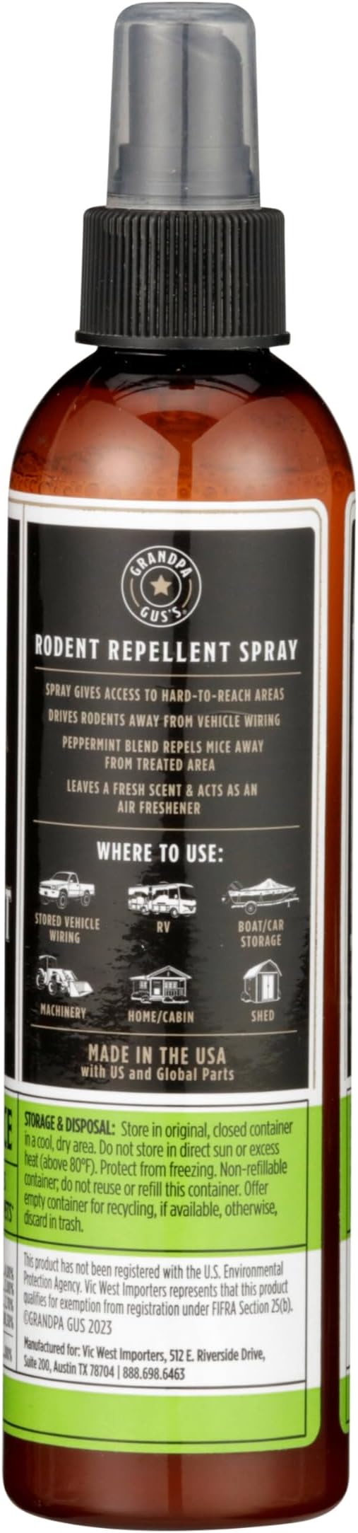 Grandpa Gus's Mouse Repellent Spray, Peppermint & Cinnamon Oil Formula, Repels Mice & Rats from Nesting, Chewing in Homes/RV, Boat/Car, Storage & Wiring, 8 fl oz (2 Bottles)