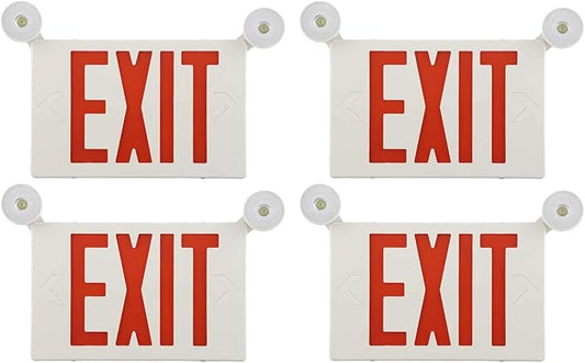 SPECTSUN 4 PACK LED Exit Sign Battery Backup& Exit Sign with Emergency Lights, LED Emergency Exit Light with Battery Backup, UL Listed, AC 120/277V, Commercial Emergency Lights Combo for Business.