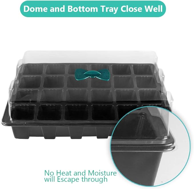 240 Cells -24 Grow Trays with Humidity Dome and Cell Insert - Mini Propagator for Seed Starting and Growing Healthy Plants Durable Reusable and Recyclable 10 Pack