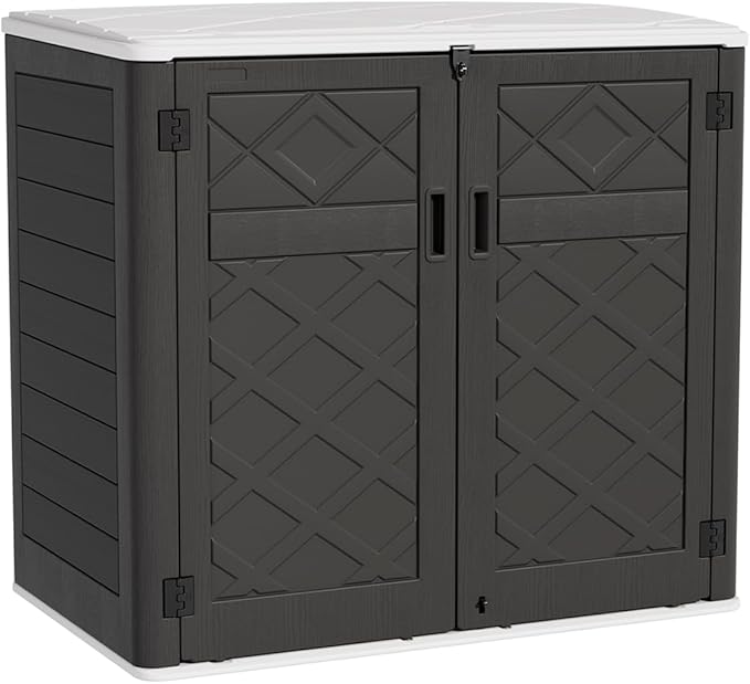 KINYING Larger Outdoor Storage Shed Weather Resistance, Resin Sheds & Outdoor Storage for Garden, Patios, Backyards, 48 Cu.Ft Tool Shed for Garbage Cans, Lawn Mower, Garden Tools,Black