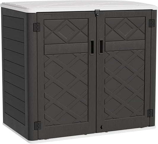 KINYING Larger Outdoor Storage Shed Weather Resistance, Resin Sheds & Outdoor Storage for Garden, Patios, Backyards, 48 Cu.Ft Tool Shed for Garbage Cans, Lawn Mower, Garden Tools,Black