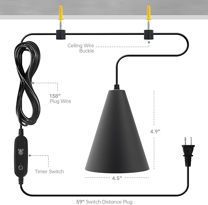 Hanging Grow Lights, Full Spectrum Hanging Plant Lights for Indoor Plants, 25W Black Grow Light Bulbs with 16.4FT Power Cord, 3000K Grow Light for Indoor Plant with Timer for Garden, Flowers