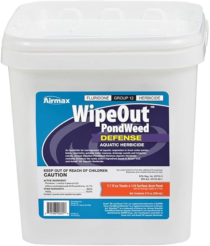 Airmax Wipeout Pond Weed Defense, Herbicide & Aquatic Weed Control, Controls Duckweed & Other Unwanted Submerged & Floating Vegetation, Easy-to-Use & Long Lasting, All-Season Treatment - 8 Ounce