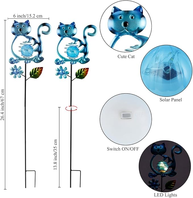 Solar Garden Lights Outdoor Decor,26.4''H Cat Figurine Lights,Waterproof Decorative Garden Stakes for Lawn Patio Pathway, Cat Lover Gifts for Mom Women Birthday Christmas