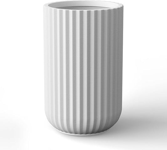 Kante Tall Fulted Planter, 17.7 Inch Tall Round Concrete Plant Pots with Drainage Hole and Rubber Plug, Modern Decor for Indoor Outdoor Plants, Flower, White