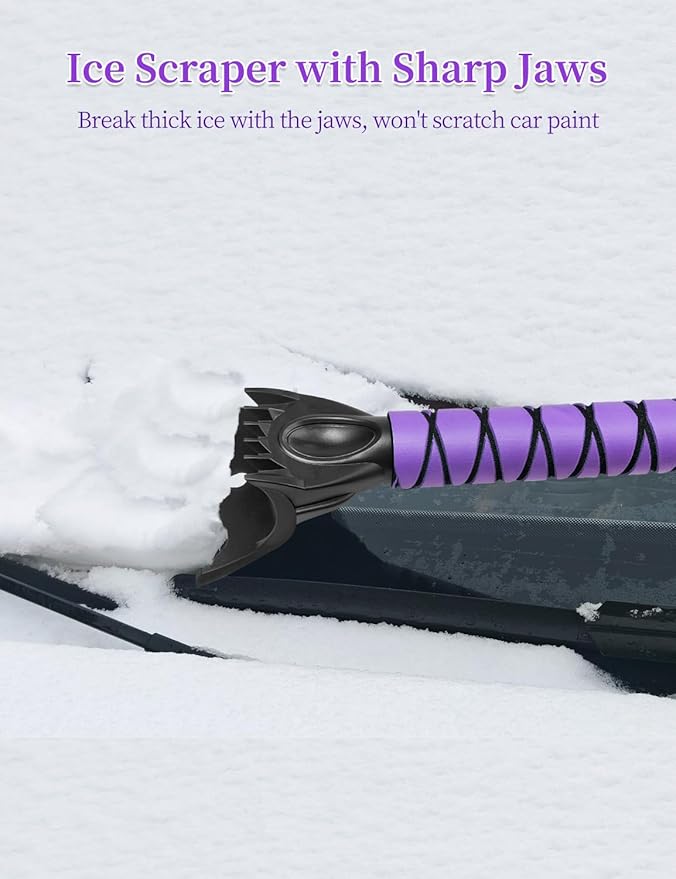 HEEYA Snow Brush for Car, Extendable Snow Brush and Ice Scraper with Foam Grip, Car Window Scraper for Snow and Ice for SUV Truck Auto Jeep RV Vehicle Windshield - Purple