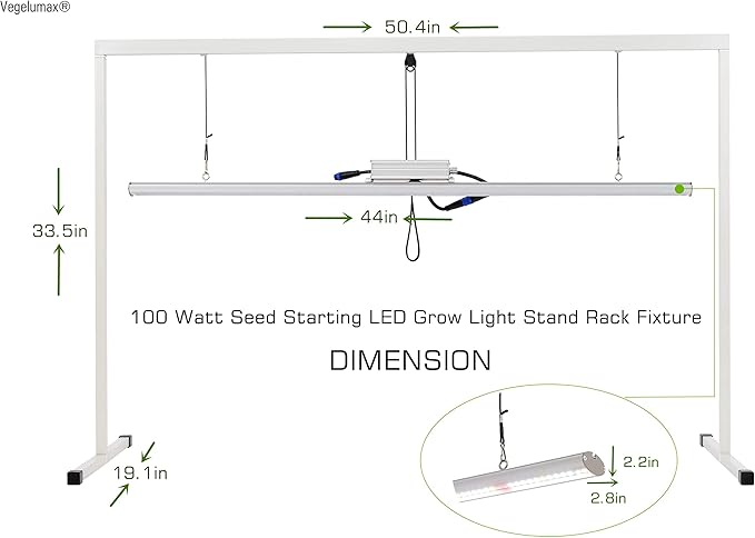 LED Grow Light Lamp Stand for Plant Seedling Germination Vege Flower Growth,Full Spectrum CRI 90+ White Light CCT 6500K,Isolated Dimming Power with On/Off Switch,Height Adjustable,100W,4FT