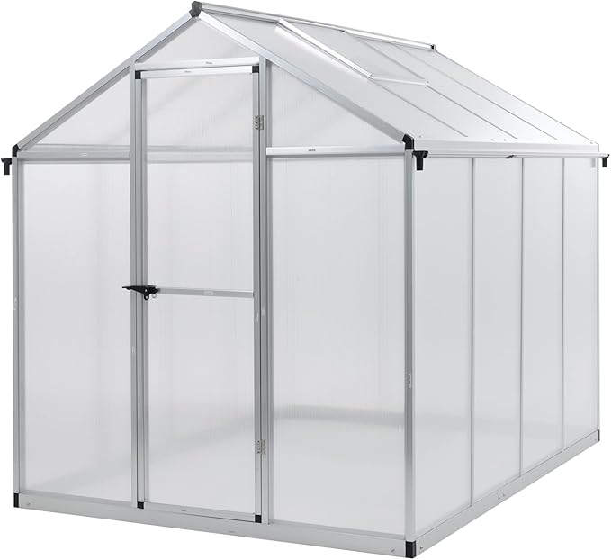 BPS 6' x 8' Walk-in Polycarbonate Greenhouse with Heavy-Duty Aluminum Frame, 1 Vent Window & Lockable Door for Outdoor, Patio, Backyard, and Garden Use