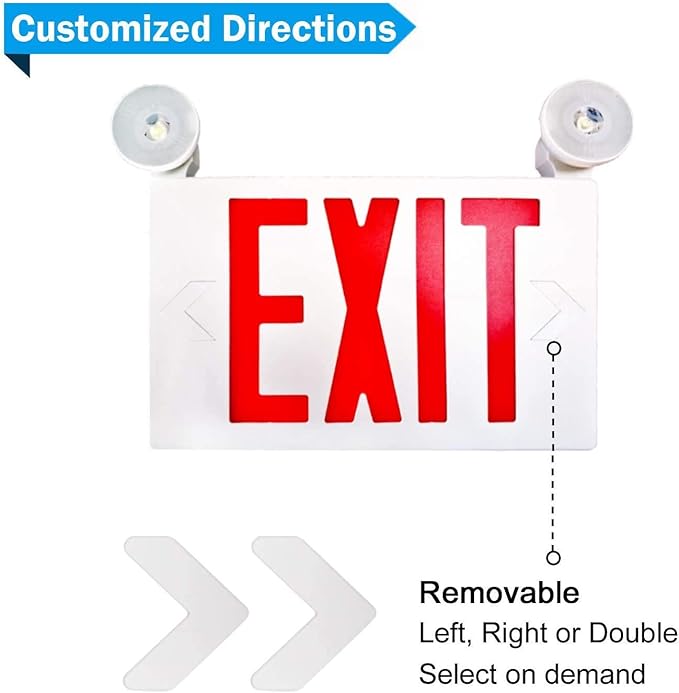 6 Pack Red Led Exit Sign with Emergency Lights withBattery Backp -Two LED Adjustable Head -120/277VAC-UL Listed-Exit Sign for Business - ABS Fire Resistance for Power Failure.