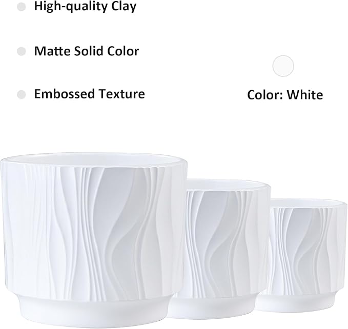 OXART Ceramic Planter with Drainage, 7.6+6.2+5 inch Plant Pot, Set of 3, Round Flower Pots for Intdoor Outdoor Plants, Home, Office, Garden, Lilies, Cacti, Succulents, Snakes, and Pothos, White