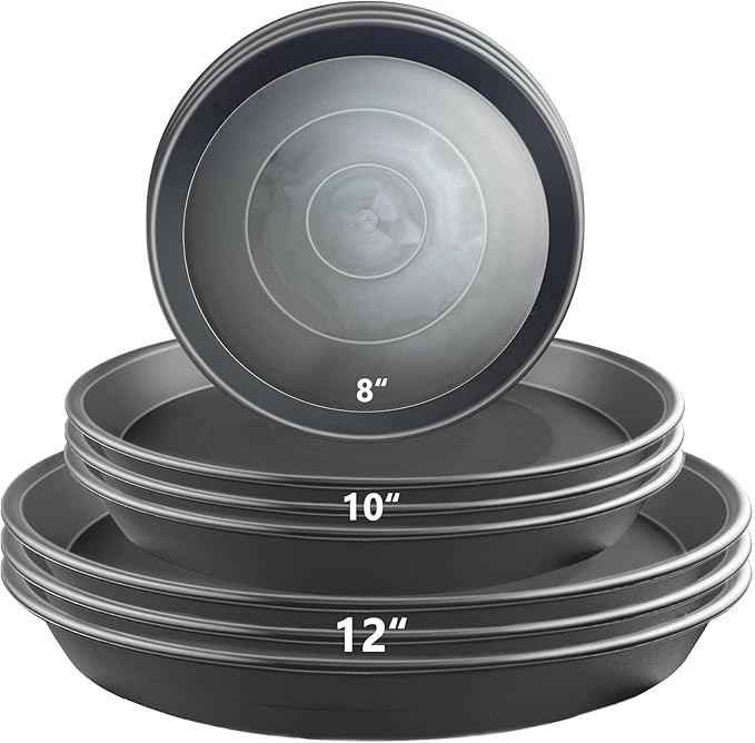 9 Pack Gray Plant Saucer Set, 3×8 inch 3×10 inch 3×12 inch Durable Heavy Duty Plastic Pot Trays, Large Planter Saucers Water Catcher Plates, Round Drip Trays for Indoor Outdoor Gardening