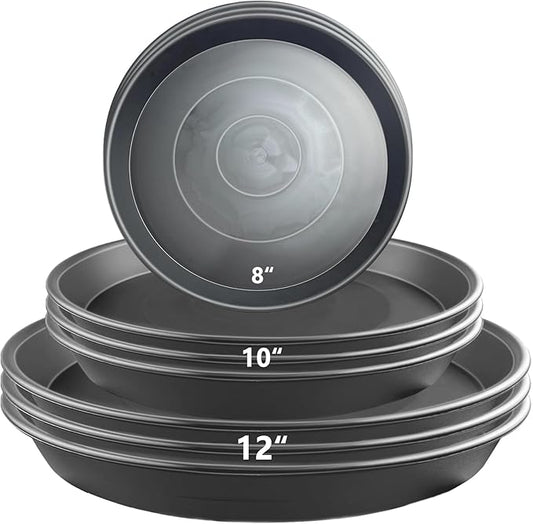 9 Pack Gray Plant Saucer Set, 3×8 inch 3×10 inch 3×12 inch Durable Heavy Duty Plastic Pot Trays, Large Planter Saucers Water Catcher Plates, Round Drip Trays for Indoor Outdoor Gardening
