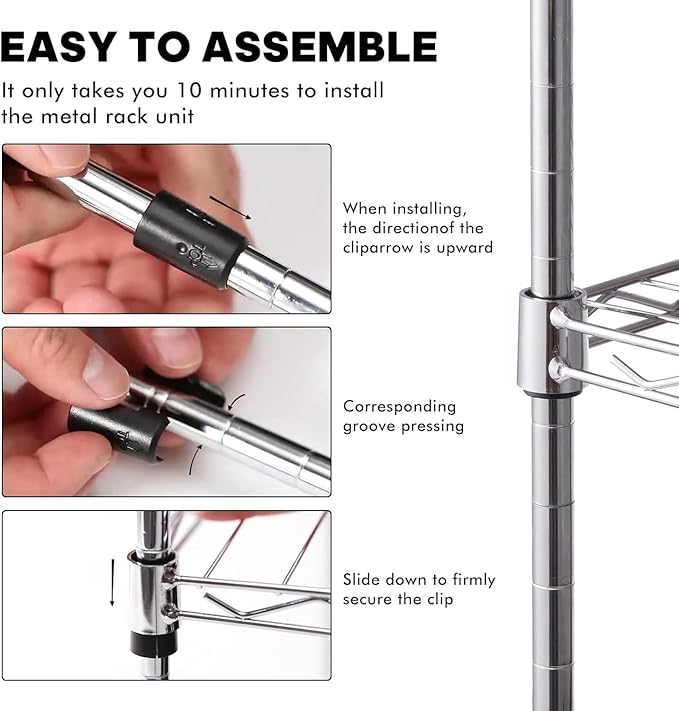Land Guard 5 Tier Adjustable Metal Storage Shelves Heavy Duty, Chrome Garage Storage Racks and Shelving with 350 Pounds Per, Wire Shelves for Closets, Repository, Kitchen (5-Tier, 72" H×48“L×16”W)