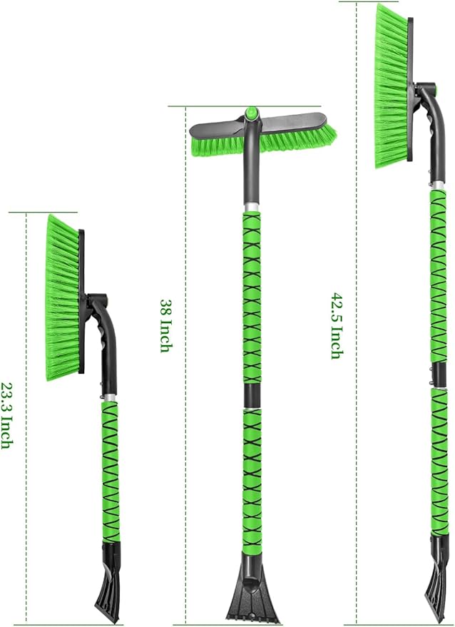 HEEYA 42.5 Inch Car Scraper Snow Brush, 12.6 Inch Large Brush Head with Ice Scraper for Window Windshield, Portable Snow Scraper for SUV Truck Vehicle Jeep RV Auto - Green