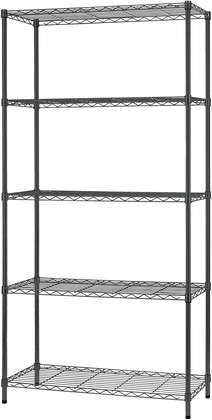 14" D×36" W×72" H Wire Shelving Unit Commercial Metal Shelf with 5 Tier Adjustable Layer Rack Strong Steel for Restaurant Garage Pantry Kitchen Garage，Black