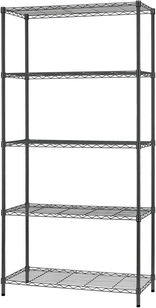 14" D×36" W×72" H Wire Shelving Unit Commercial Metal Shelf with 5 Tier Adjustable Layer Rack Strong Steel for Restaurant Garage Pantry Kitchen Garage，Black